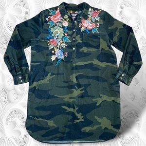 Johnny Was Camo Shirt Dress w/ Pockets